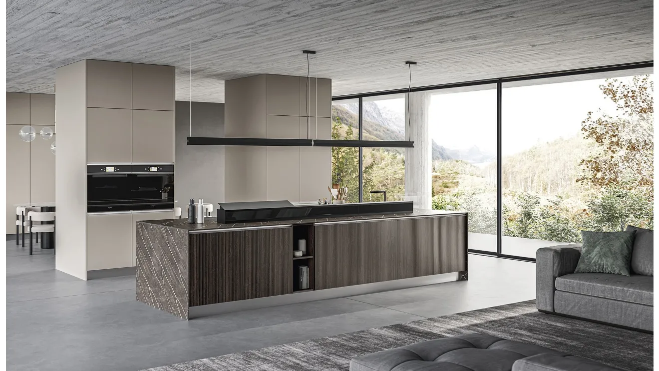 Cucina Moderna con isola Kappa 02 in laminato effetto legno di Gicinque