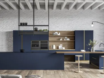 Cucina Moderna con isola Kappa 03 in laminato blu fes di Gicinque