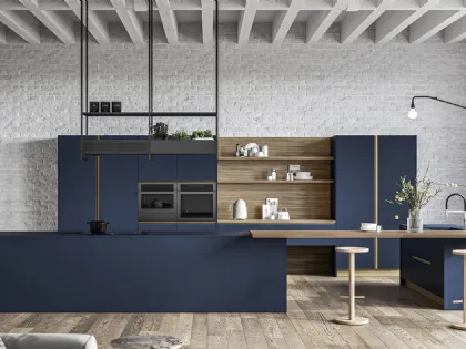 Cucina Moderna con isola Kappa 03 in laminato blu fes di Gicinque