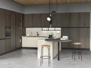 Cucina Moderna con penisola Kappa 04 in laminato platino e carruba di Gicinque