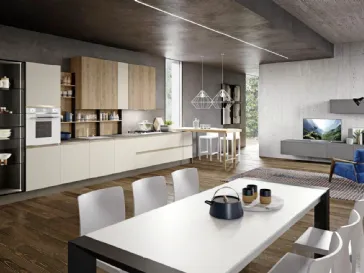 Cucina Moderna lineare Marilyn 01 Zoe in laccato opaco Sahara e Rovere Miele di Ciao Cucine