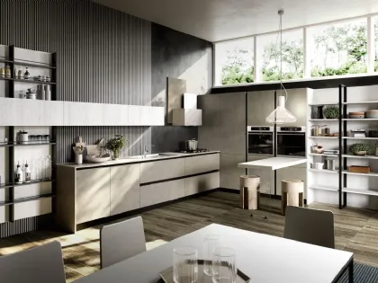 Cucina Moderna lineare Marilyn 02 in LPL finitura Malta e Rovere Ghiaccio con top in HPL Cachemire di Ciao Cucine
