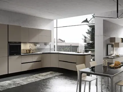 Cucina Moderna angolare Melania 02 in laccato opaco Tortora con top in laminato Cemento Wraky di Ciao Cucine