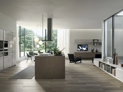 Cucina in laccato lucido con isola in gres fokos terra Myglass 03 di Gicinque