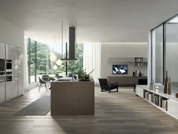Cucina Moderna lineare MyGlass 04 in gres fokos terra con colonne in vetro grigio lucido di Gicinque