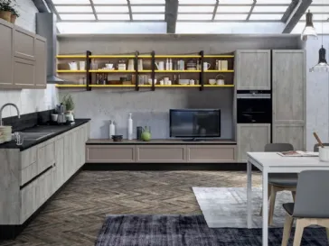 Cucina in legno verticale termotrattato con piano effetto marmo Tamara 01 di Ciao Cucine