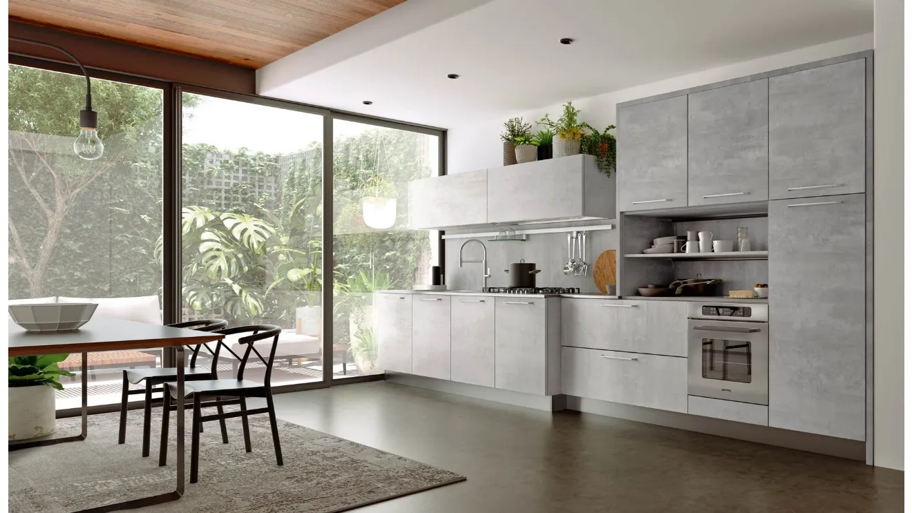 Cucina in linea in legno rovere neve Time 01 di Gicinque