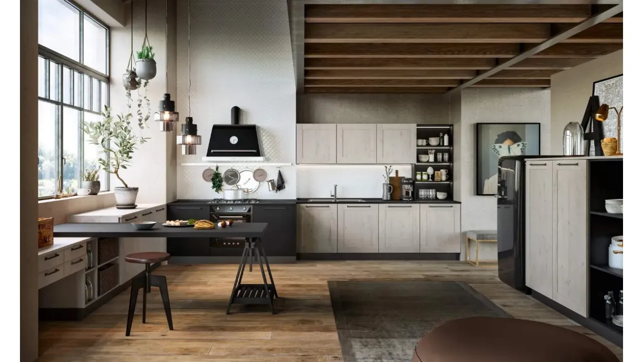 Cucina Moderna ad angolo con penisola Time 01 Rovere Neve di Gicinque