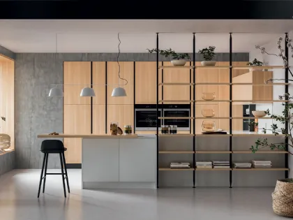 Cucina Moderna angolare Xilo 04 in bianco everest touch e Rovere Naturale di Gicinque
