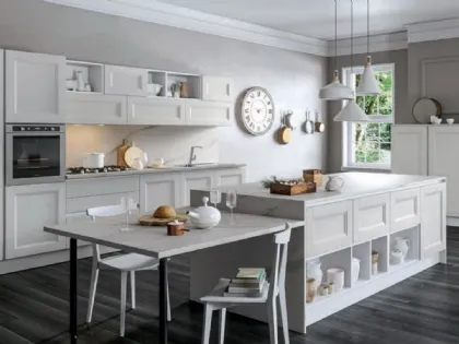 Cucina Shabby Chic lineare Caravaggio 03 in Larice Bianco con top in marmo di Carrara di Ciao Cucine