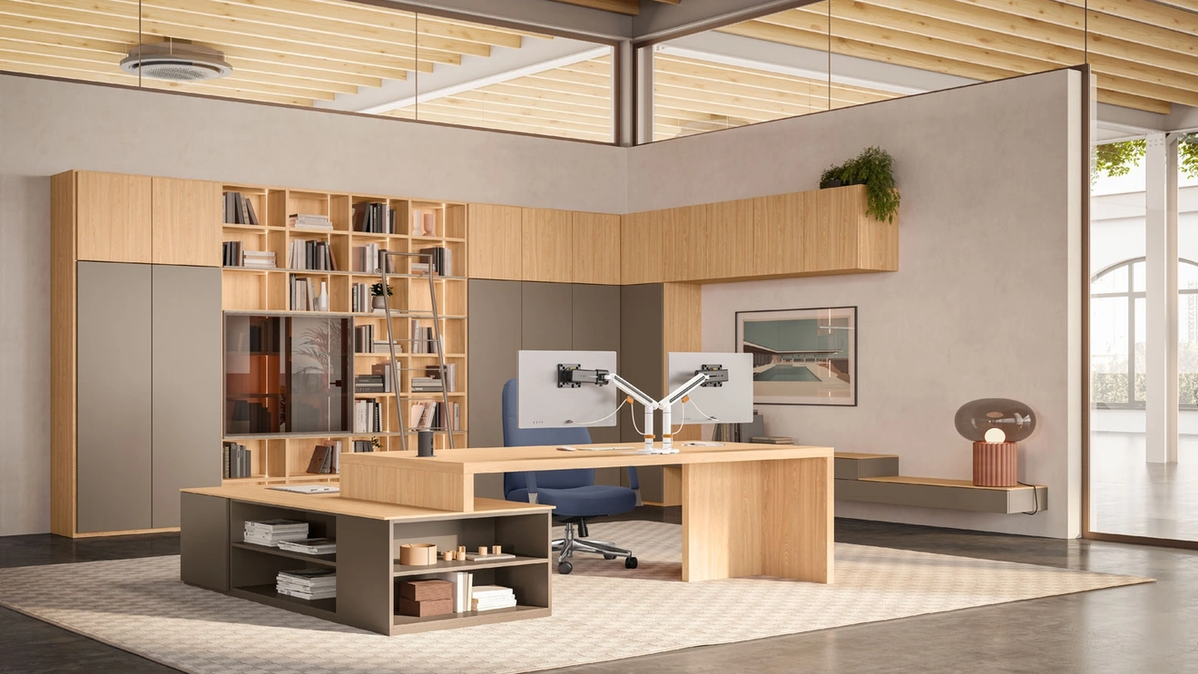Scrivania Direzionale e libreria angolare OF111 di Giessegi