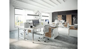 Scrivania Operativa OF51 in Bianco e Noce nobilitato di Giessegi